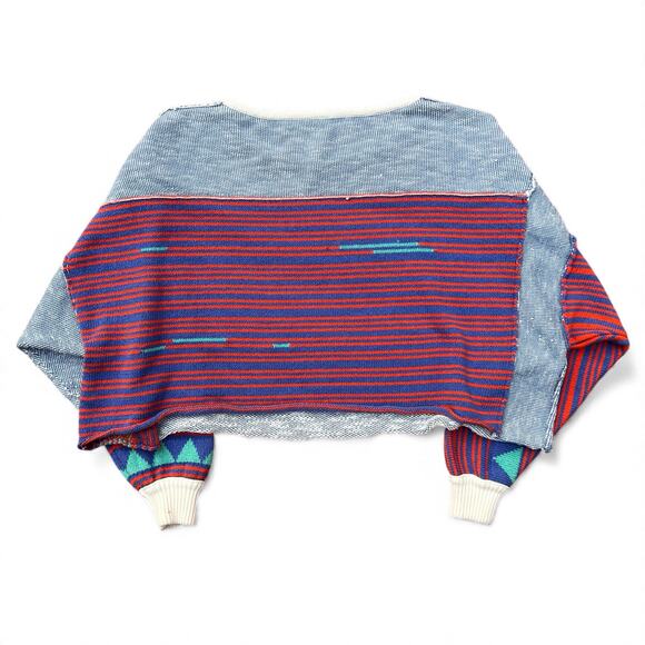 Free People Blue Aztec Boho Triangle Patchwork Crop Fit Slouchy Sweater Preppy S - Picture 3 of 10